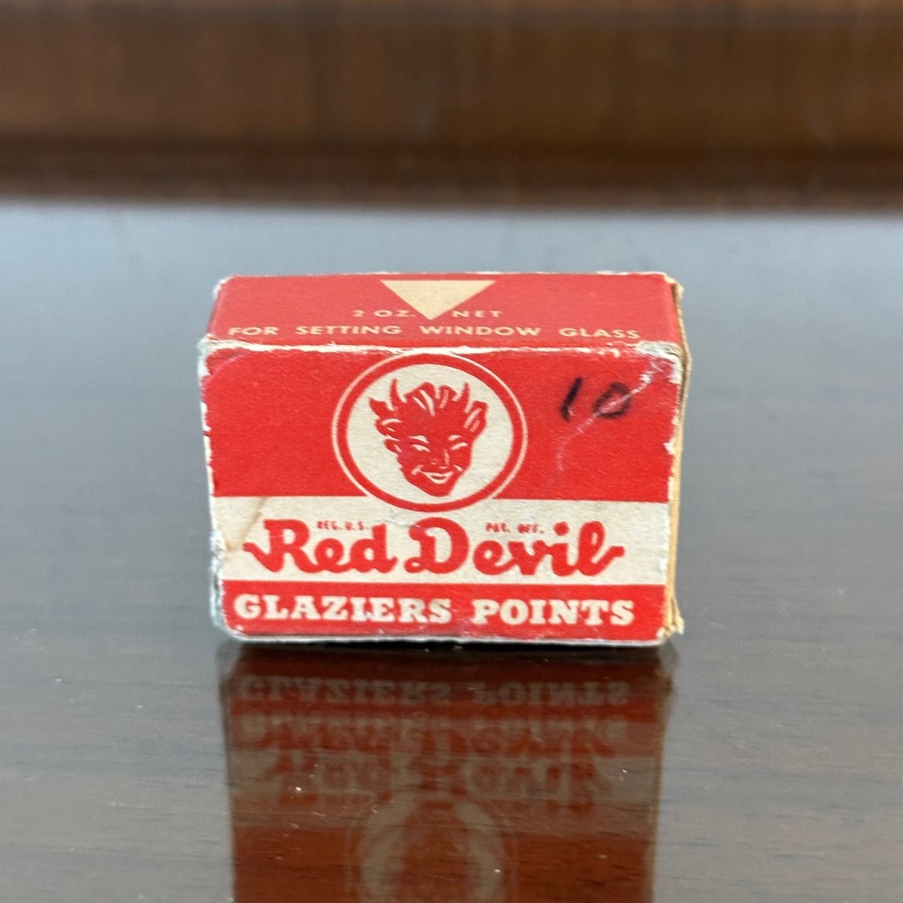 Vintage Red Devil Glaziers Points 2 oz Box Window Glass Hardware Collectible